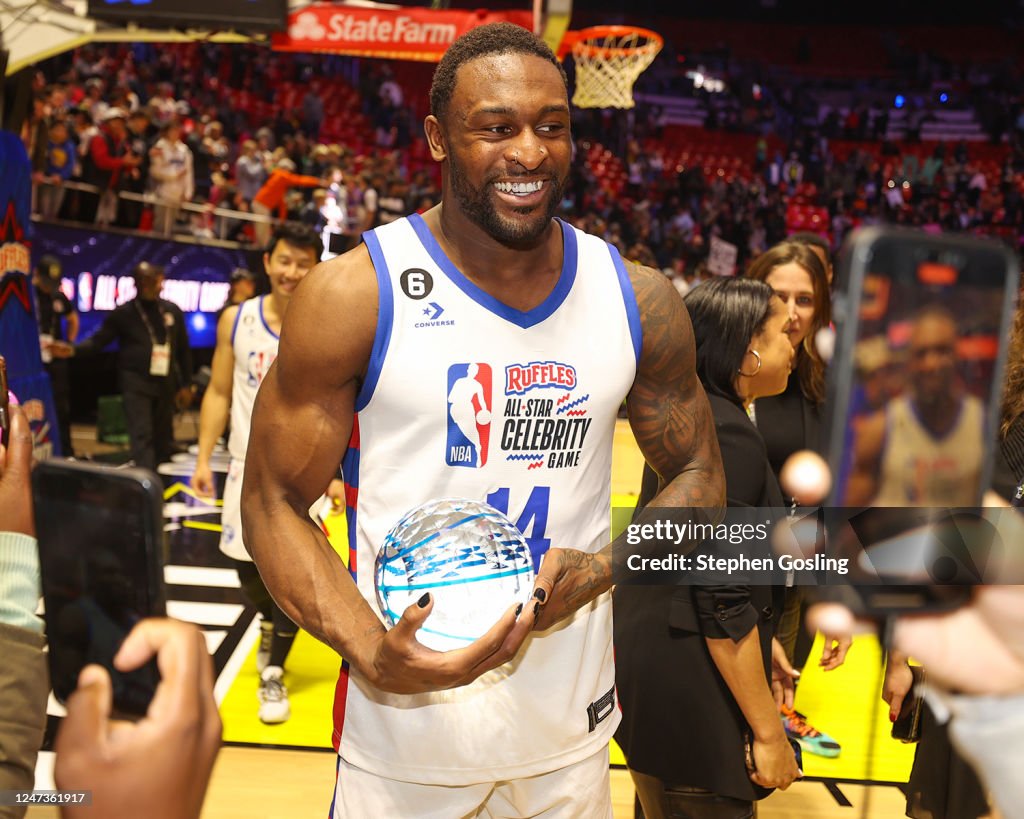 DK Metcalf smile after the game Ruffles NBA AllStar Celebrity Game