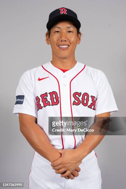 Masataka Yoshida of the Boston Red Sox poses for a photo during the Boston Red Sox Photo Day at JetBlue Park on Tuesday, February 21, 2023 in Fort...