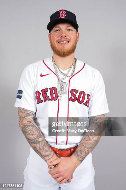 Alex Verdugo of the Boston Red Sox poses for a photo during the Boston Red Sox Photo Day at JetBlue Park on Tuesday, February 21, 2023 in Fort Myers,...