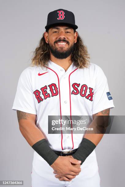 Jorge Alfaro of the Boston Red Sox poses for a photo during the Boston Red Sox Photo Day at JetBlue Park on Tuesday, February 21, 2023 in Fort Myers,...