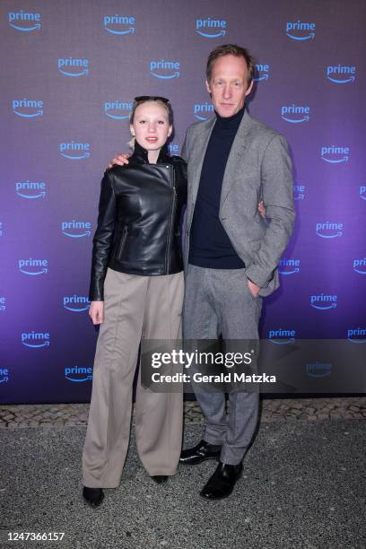 Helena Zengel and Stephan Kampwirth arrive for the Prime Video Dinner during the 73rd Berlinale International Film Festival at Ayoka on February 21,...