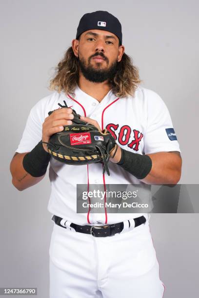 Jorge Alfaro of the Boston Red Sox poses for a photo during the Boston Red Sox Photo Day at JetBlue Park on Tuesday, February 21, 2023 in Fort Myers,...