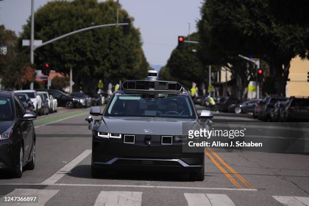 Santa Monica, CA A person operates the Motional autonomous delivery for Uber Eats customers in Santa Monica, using IONIQ 5 AV Tuesday, Feb. 21, 2023....