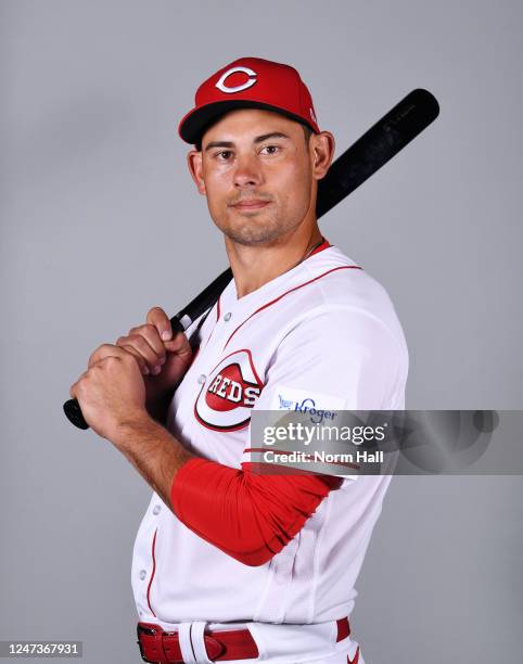 Luke Maile of the Cincinnati Reds poses for a photo during the Cincinnati Reds Photo Day at Goodyear Ballpark on Tuesday, February 21, 2023 in...