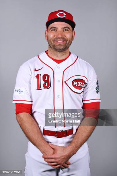 Joey Votto of the Cincinnati Reds poses for a photo during the Cincinnati Reds Photo Day at Goodyear Ballpark on Tuesday, February 21, 2023 in...