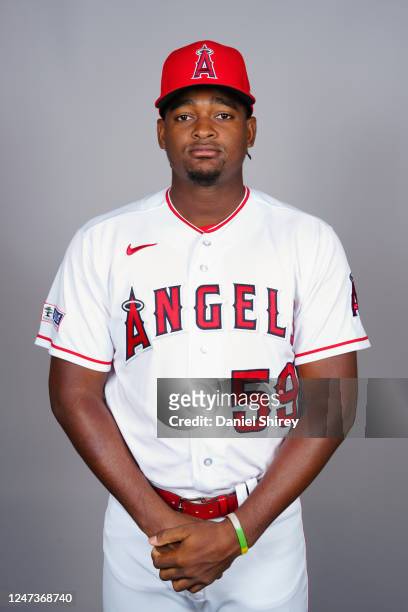 Jose Soriano of the Los Angeles Angels poses for a photo during the Los Angeles Angels Photo Day at Tempe Diablo Stadium on Tuesday, February 21,...