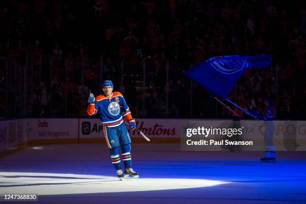 Connor McDavid is named Second Star of the night after the Edmonton Oilers win against the Philadelphia Flyers at Rogers Place on February 21, 2023...