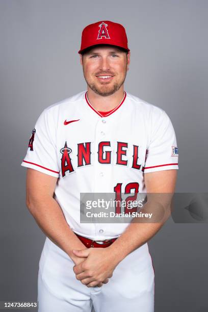 Hunter Renfroe of the Los Angeles Angels poses for a photo during the Los Angeles Angels Photo Day at Tempe Diablo Stadium on Tuesday, February 21,...