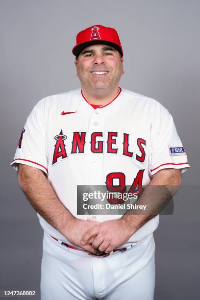 Ali Modami of the Los Angeles Angels poses for a photo during the Los Angeles Angels Photo Day at Tempe Diablo Stadium on Tuesday, February 21, 2023...