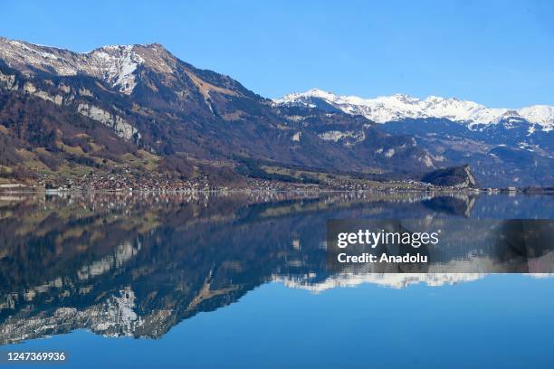 View of Lake Brienz, a tourist attraction center, during winter in Bern, Switzerland on February 22, 2023.