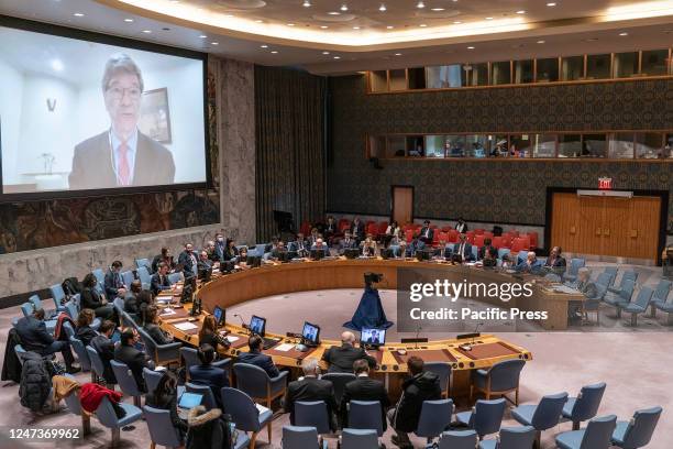 Jeffrey Sachs, Professor at Columbia University speaks via video link during the Security Council on threats to international peace and security...