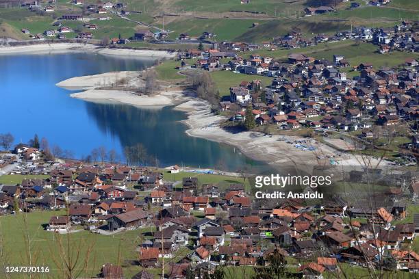 View of Lake Lungern, a tourist attraction center, during winter in Bern, Switzerland on February 22, 2023.
