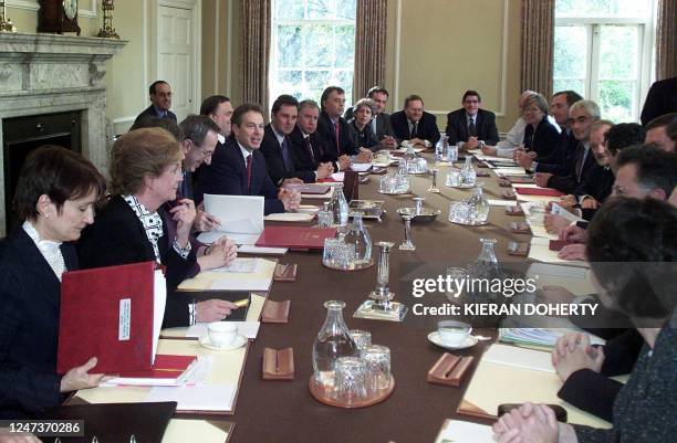 British Prime Minister Tony Blair chairs a special Cabinet meeting in Downing Street, 08 October 2001. Later, Blair was travelling to the House of...