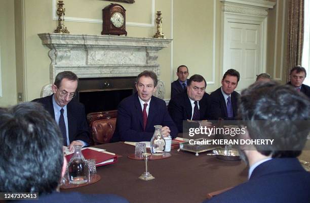 Prime Minister Tony Blair chairs a special Cabinet meeting in Downing Street next to Deputy Prime minister John Prescott , 08 October 2001. Later,...