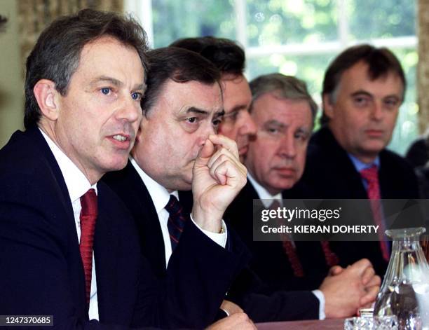 Prime Minister Tony Blair chairs a special Cabinet meeting in Downing Street, 08 October 2001. Later, Blair was travelling to the House of Commons to...