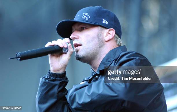 Fred Durst of Limp Bizkit performs during the" Summer Sanitarium" tour at 3Com Park on August 10, 2003 in San Francisco, California.
