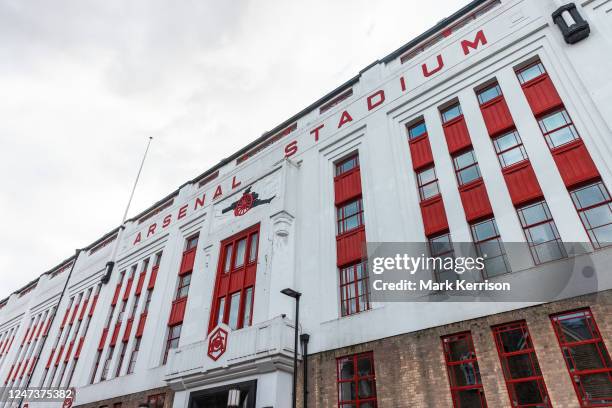 The iconic East Stand of the former Arsenal Stadium, commonly known as Highbury Stadium, is pictured on 17 February 2023 in London, United Kingdom....