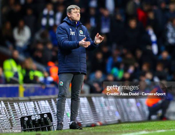 Blackburn Rovers manager Jon Dahl Tomasson encourages his team during the Sky Bet Championship between Blackburn Rovers and Blackpool at Ewood Park...