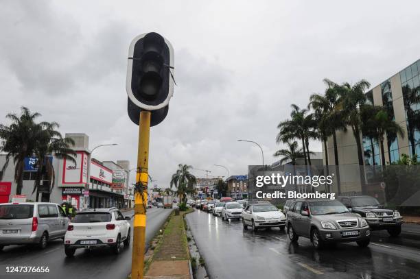 Traffic light without electrical power during a loadshedding power outage period, in Johannesburg, South Africa, on Wednesday, Feb. 15, 2023. Eskom...