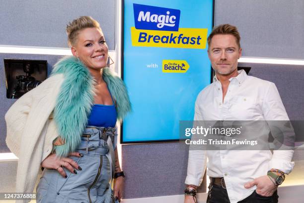 Pink and Ronan Keating visit Bauer Media at 1 Golden Square on February 16, 2023 in London, England.