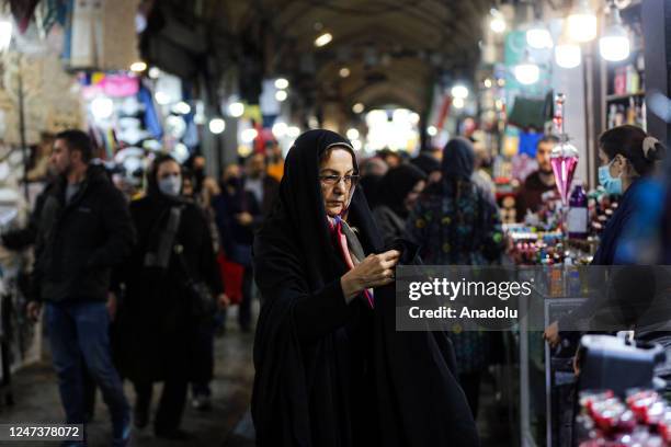 People visit the Grand Bazaar as the country hit hard by the economic crisis in Tehran, Iran on February 22, 2023.