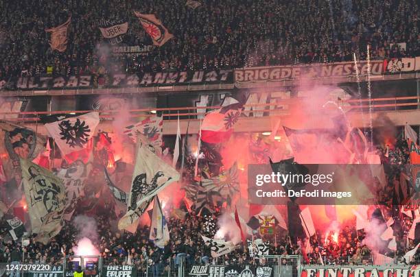 Eintracht Frankfurt fans during the UEFA Champions League round of 16 leg one match between Eintracht Frankfurt and SSC Napoli at Deutsche Bank Park...