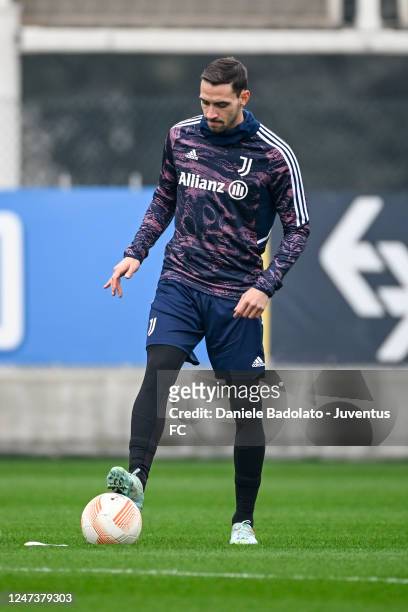 Mattia De Sciglio of Juventus during a training session ahead of their UEFA Europa League knockout round play-off leg two match against FC Nantes at...