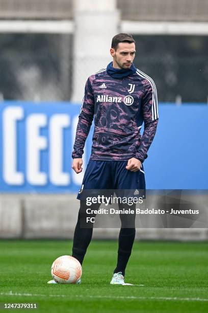 Mattia De Sciglio of Juventus during a training session ahead of their UEFA Europa League knockout round play-off leg two match against FC Nantes at...