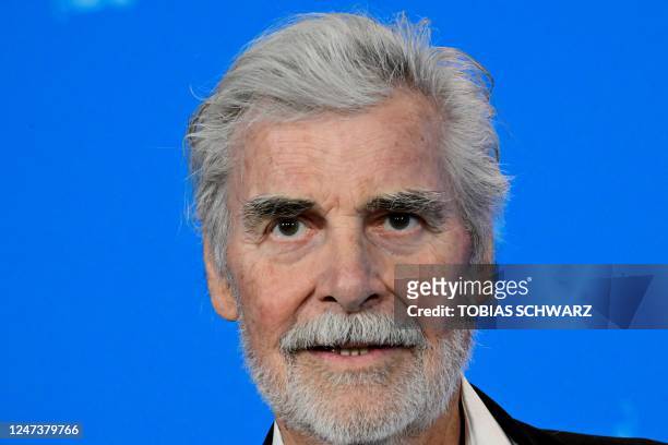 Austrian actor Peter Simonischek poses during the photo call for the film "Der vermessene Mensch" presented in the "Berlinale Special" section at the...