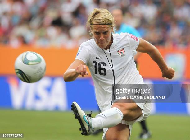 S midfielder Lori Lindsey plays the ball during the Group C football match of the FIFA women's football World Cup USA vs Colombia at the...