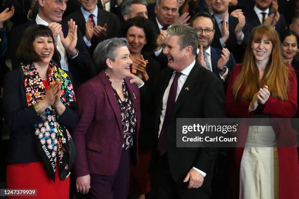 Labour Party leader Keir Starmer greet newly-elected MP for West Lancashire Ashley Dalton in the Palace of Westminster on February 22, 2023 in...