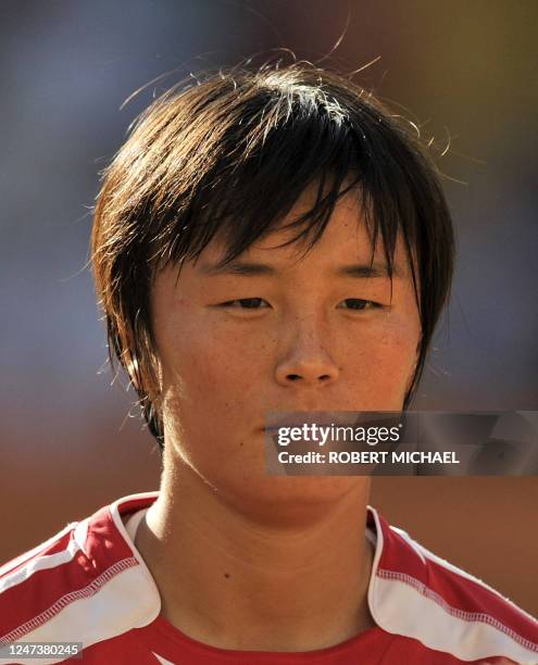 North Korea's midfielder Jon Myong Hwa is pictured prior the football match of the FIFA women's football World Cup USA vs Korea PRK at Dresden's...