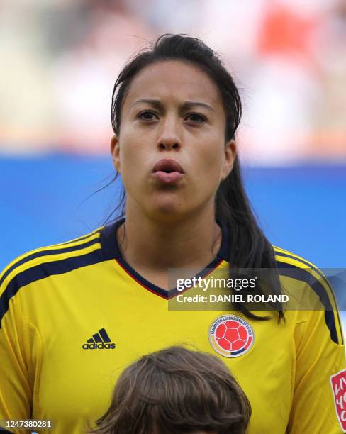 Colombia's defender Nataly Arias is seen prior to the Group C football match of the FIFA women's football World Cup USA vs Colombia at the...