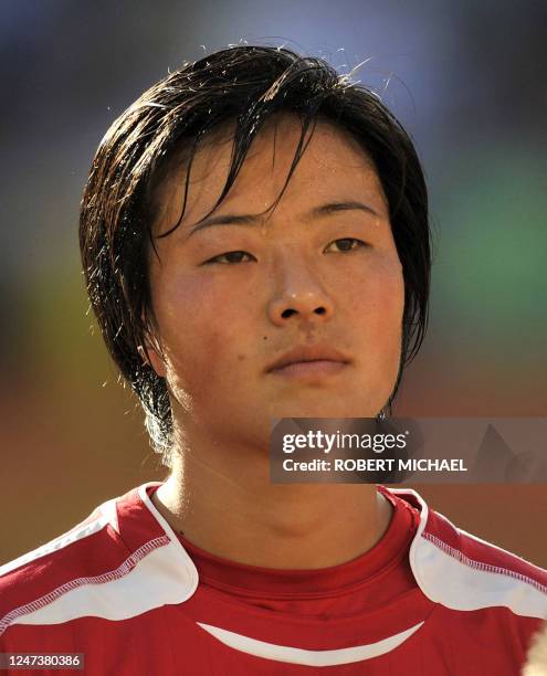 North Korea's defender Ri Un Hyang is pictured prior the football match of the FIFA women's football World Cup USA vs Korea PRK at Dresden's...