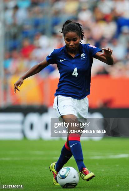 France's defender Laura Georges runs with the ball during the Sweden vs France FIFA women's football World Cup match for third place at the...