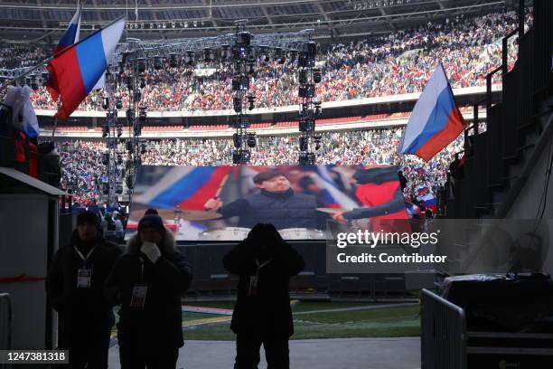 General view during a concert in Luzhniki Stadium on February 22, 2023 in Moscow, Russia. Thousands of people gathered at the Moscow stadium for a...