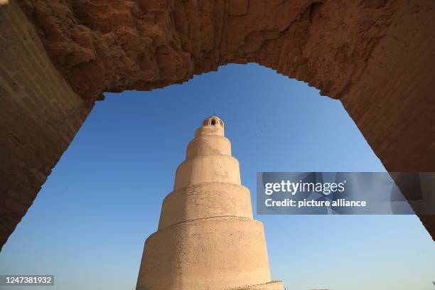 February 2023, Iraq, Samarra: A view of the Spiral Malwiya Minaret, a mid-ninth century treasured Iraqi national monument. Photo: Ameer...