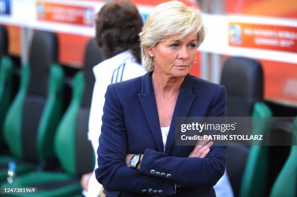 Germany's coach Silvia Neid is pictured prior to the France vs Germany Group A match of the FIFA women's football World Cup on July 5, 2011 in...