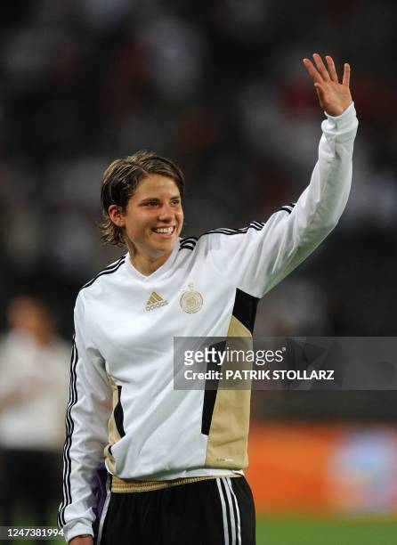 Germany `s defender Annike Krahn celebrates after the 4-2 goal during the France vs Germany Group A match of the FIFA women's football World Cup on...