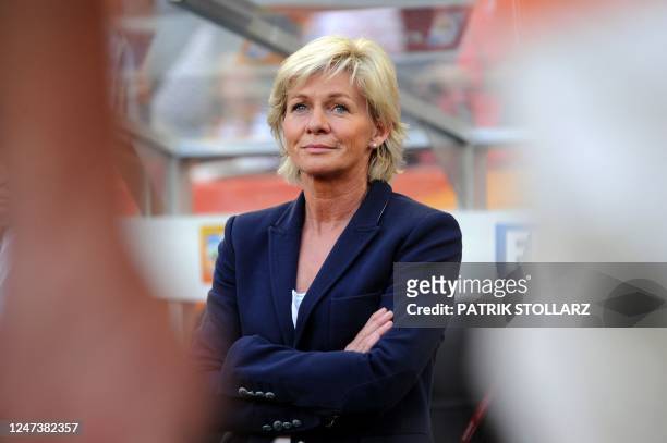 Germany's coach Silvia Neid is pictured prior to the France vs Germany Group A match of the FIFA women's football World Cup on July 5, 2011 in...