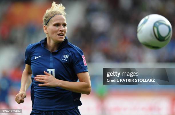 France's Laure Lepailleur plays the ball during the group A match of the FIFA women's football World Cup Canada vs France on June 30, 2011 in Bochum,...