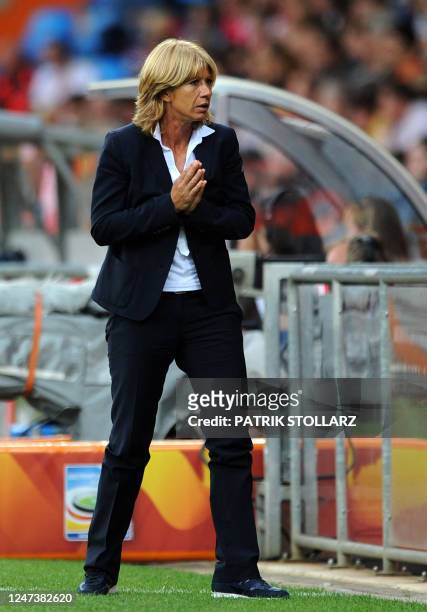 Canada's Italian head coach Carolina Morace gestures during the group A match of the FIFA women's football World Cup Canada vs France on June 30,...