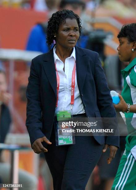 Nigeria's headcoach Ngozi Uche looks on during the football match of the FIFA women's football World Cup Nigeria vs France at the Rhein-Neckar-Arena...