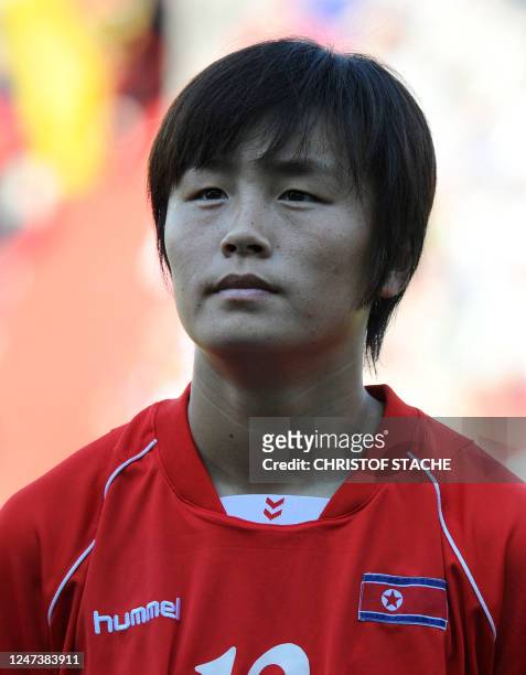 North Korea's player Myong Hwa Jon is pictured ahead of the friendly International woman's football match Germany vs North Korea in the southern...