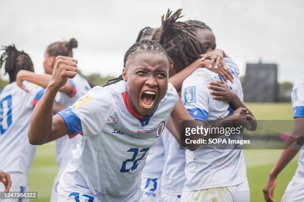 Roselord Borgella of Haiti National Women's soccer team reacts during the FIFA Women's World Cup 2023 Playoff game between Chile and Haiti held at...