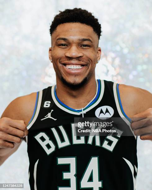 Giannis Antetokounmpo of the Milwaukee Bucks poses for a portrait during 2023 NBA All Star Saturday Night as part of 2023 NBA All Star Weekend on...