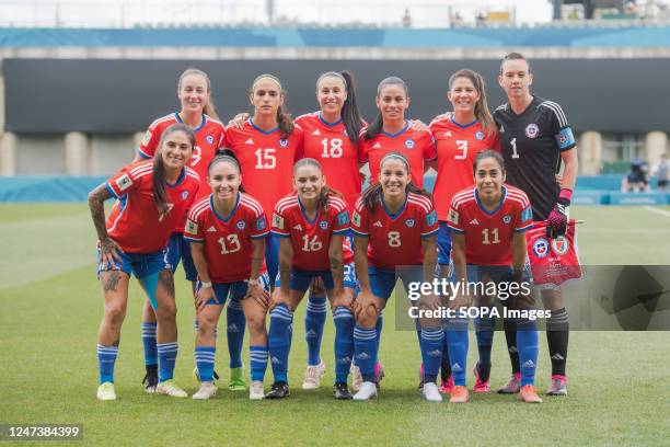 Chile National Women's soccer team pose for a photo during the FIFA Women's World Cup 2023 Playoff game between Chile and Haiti held at the North...