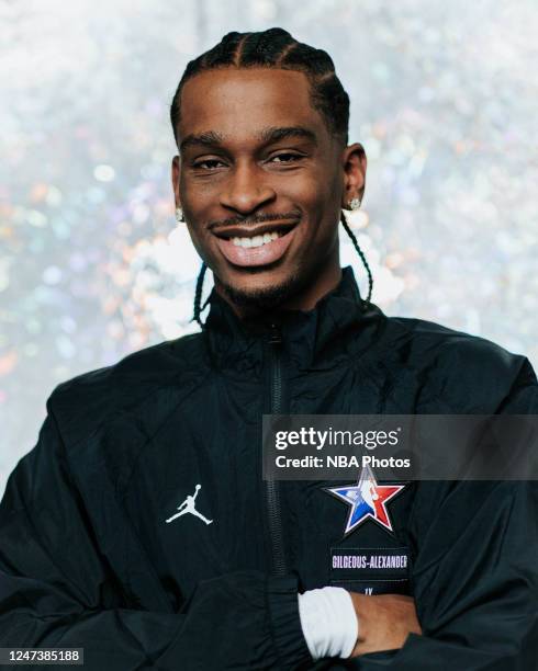 Shai Gilgeous-Alexander of the Oklahoma City Thunder poses for a portrait during the NBA All-Star Game as part of 2023 NBA All Star Weekend on...