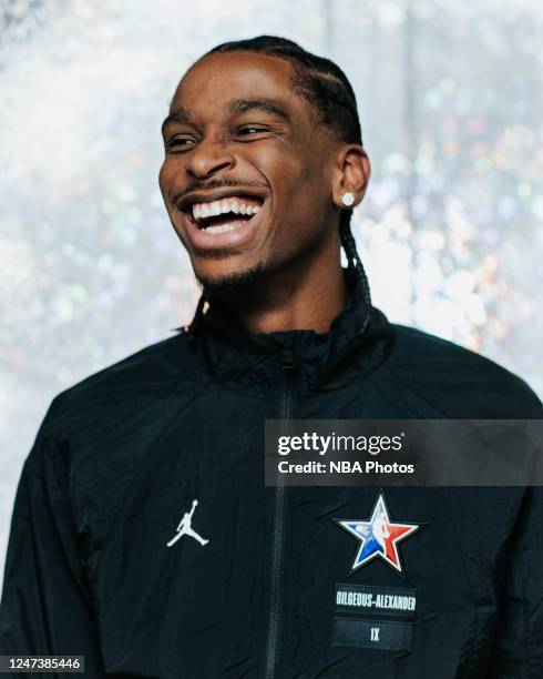 Shai Gilgeous-Alexander of the Oklahoma City Thunder poses for a portrait during the NBA All-Star Game as part of 2023 NBA All Star Weekend on...