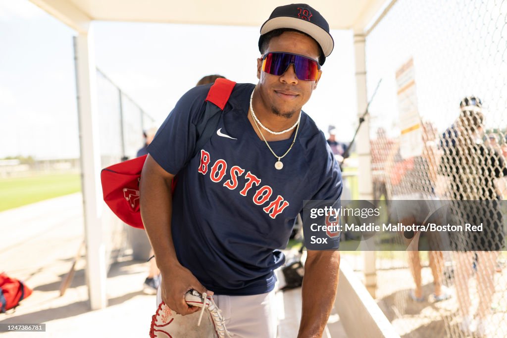 Enmanuel Valdez Of The Boston Red Sox Reacts During A Spring Training enmanuel-valdez-of-the-boston-red-sox-reacts-during-a-spring-training